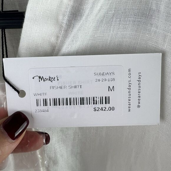 Sundays by We Are Sundays Linen Top Ivory Size M “ Fisher Shirt” 3/4 Sleeve New - Picture 4 of 7